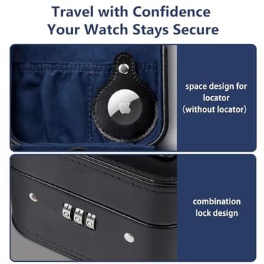 KAMIER Watch Travel Case with Combination Lock - 2 Watch Storage and Jewelry Organizer - Watch Case for Ring and Watch Storage, PU Leather Travel Watch Case, Ideal for Gift (With Gift Box) (Black) - Image 2