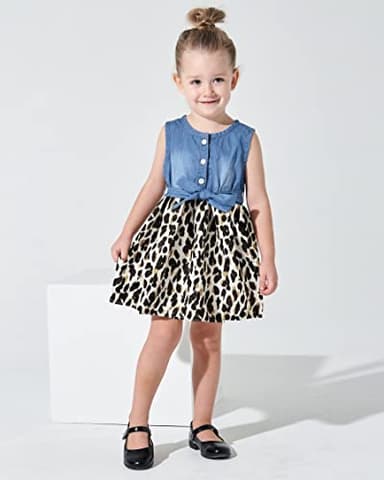 Baby Girl Dress 12 Month Infant Summer Sleeveless Denim Leopard Sundress 1 Year Old Outfits Cute Clothes 12-18 Months - Image 2
