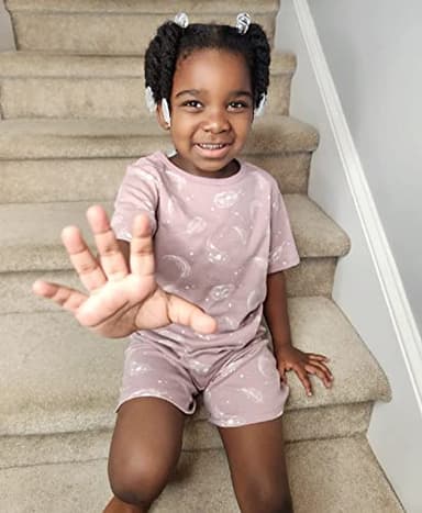 Owlivia Kids Pjs Set, Boys Girls Summer Short-Sleeve Sleepwear, 100% organic cotton Toddler Pajamas(3 Years, Mauve Feather) - Image 3