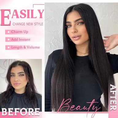 Tebelove Clip in Hair Extensions Real Human Hair, 100g/3.6oz, Clip in 100% Brazilian Remy Human Hair Extension for Women, Double Weft 8pcs Per Set with 18 Clips 1B Natural Black 16 Inch - Image 2