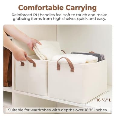 StorageWorks Storage Bins, Shelves Baskets for Organizing, Large Fabric Closet Organizers with Handles, Metal Frame, Natural Color, 2-Pack - Image 8