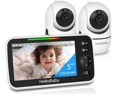 HelloBaby Upgrade 5’’ Baby Monitor with 30-Hour Battery, 2 Cameras Pan-Tilt-Zoom, 1000ft Range Video Audio Baby Monitor No WiFi, VOX, Night Vision, 2-Way Talk, 8 Lullabies and Temperature - Image 1