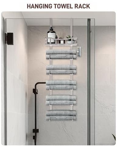 Aetyord Hanging Towel Racks for Bathroom No Drill - Over The Door 6-Tier Bath Towel Storage Organizer for Small Bathrooms-Back Door Large Tiered Towel Holder Hanger for Rolled Towels RV Camper Silver - Image 3