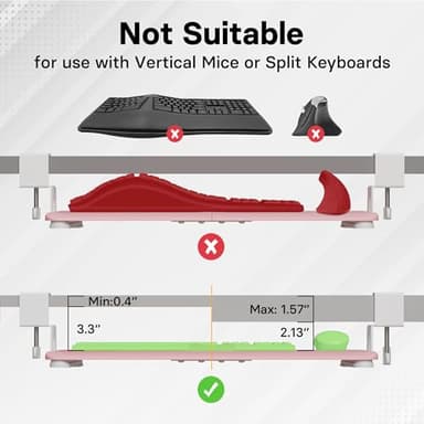 BONTEC KMT01 Under Desk Keyboard Tray, Pull-Out Keyboard & Mouse Platform with C-Clamp, 25.6 x 11.8 in Space-Saving Ergonomic Slide-Out Drawer, Pink - Image 5