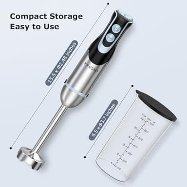 FRESKO Immersion Handheld Blender 500W with 700ml Beaker, 12-Speed & Turbo Mode Hand Blender Stick, 304 Stainless Steel Blades - Image 8
