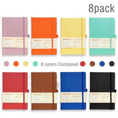 Heture 8 Pack Lined Journal Notebooks, A5 Hardcover Notebooks, 5.5 x 8.3 inch, 100GSM,160 Pages, Classic College Ruled Notebooks for Writing/Work/Travel/College (Assorted Color) - Image 2