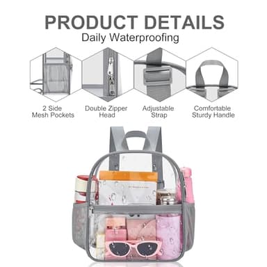 Oraben Clear Backpack for Stadium Events Clear Stadium Backpack 12x6x12 Bag (Nylon Shoulder Straps, Grey) - Image 4