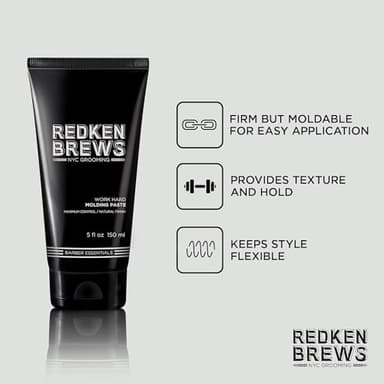 Redken Brews Molding Paste For Men For all Hair Types - High Hold & Maximum Control, Natural and Matte Finish, Sulfate-Free, 5 Fl Oz - Image 4