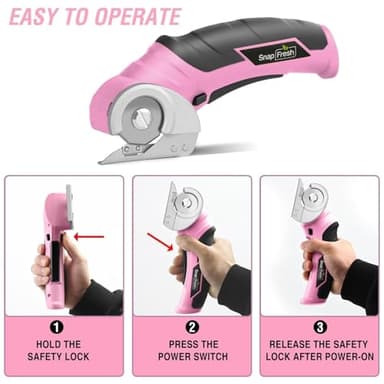 SnapFresh Cordless Electric Scissors, 4V Mini Cardboard Cutter, Carpet Cutter, Box Cutter W/a Self-sharpening Blade, Rotary Cutter for Cardboard, Plastic, Leather, and Packages (Pink) - Image 7