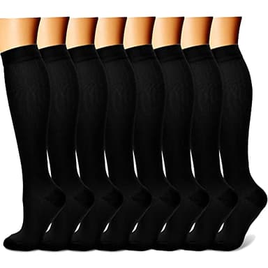 CHARMKING Compression Socks for Women & Men (8 Pairs) 15-20 mmHg Graduated Copper Support Socks are Best for Pregnant, Nurses - Boost Performance, Circulation, Knee High & Wide Calf (S/M, Black) - Image 1