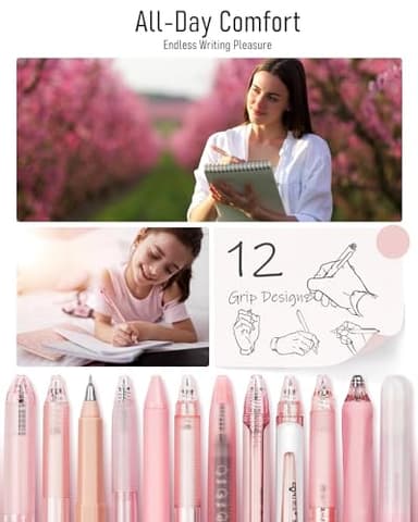 Four Candies Rose Series Gel Pens, Cute Writing Pens with Black & Pink Ink, 0.5 mm Smooth Fine Point, Back to School Office Supplies Girly Stationery Aesthetic Desk Accessories for Women, Set of 12 - Image 6