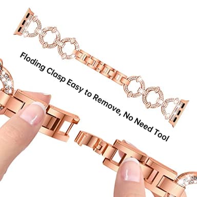 Mesime Compatible with Apple Watch Band 38mm 40mm 41mm 42mm 44mm 45mm , Women Girl Bling Diamond Jewelry Metal Strap Bands with Crystal Tempered Glass Screen Protector Case, Round Shiny Bracelet - Image 6