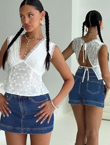 IWD Jean Skorts for Woman 2025 Trendy High Waisted Y2k Mini Skirt Stretchy Denim Shorts Skort Country Concert Outfits (Dark Blue, Small) - Image 2