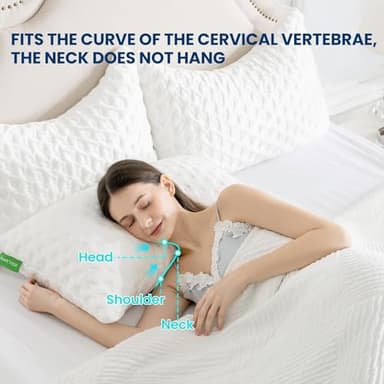 Side Sleeper Pillow for Adults, Cervical Pillow for Neck and Shoulder Pain, Ergonomic Contour Pillow, Cooling Shredded Memory Foam Pillow Curved Bed Pillow, Queen Size Set of 2, Extra Fill Included - Image 2