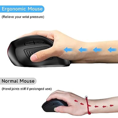 memzuoix Ergonomic Wireless Mouse, 2.4G Optical Cordless, 800/1200/1600 DPI, Vertical Computer Mouse for Laptop, Mac, PC, Desktop (Right Hand, Large) - Red - Image 3