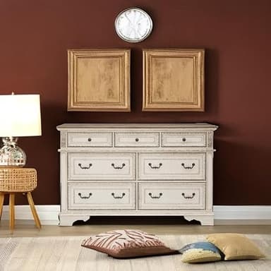 Signature Design by Ashley Realyn | French Country 7-Drawer Two-Tone Dresser – Fully Assembled, Decorative Corbels, Chipped White with Distressed Wood Top - Image 8