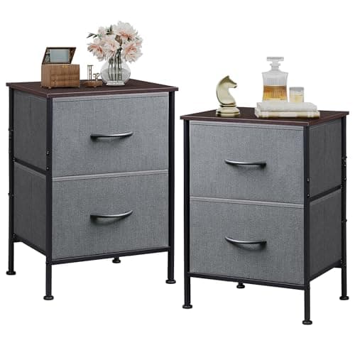 WLIVE Night Stand Set 2, Dresser and Nightstand Sets, Small Dresser for Bedroom with 2 Drawers, End Table with Fabric Bins for Closet, Bedside Furniture, College Dorm, Dark Grey - Image 1