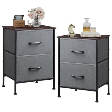 WLIVE Night Stand Set 2, Dresser and Nightstand Sets, Small Dresser for Bedroom with 2 Drawers, End Table with Fabric Bins for Closet, Bedside Furniture, College Dorm, Dark Grey - Image 1