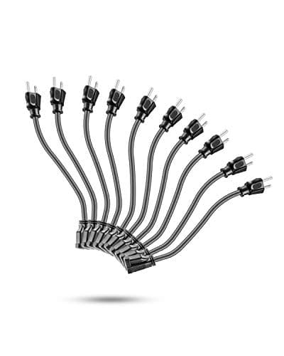 KMC Power Extension Cord 10-Pack, Outlet Saver, 16AWG 3 Prong, 1-Foot Cord - Image 1