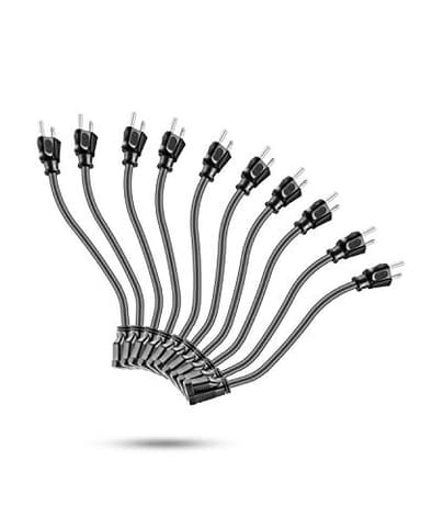 KMC Power Extension Cord 10-Pack, Outlet Saver, 16AWG 3 Prong, 1-Foot Cord - Image 1