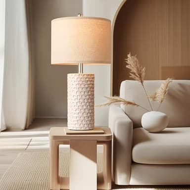 PARTPHONER 23" Modern Ceramic Table Lamp Set of 2, Table Lamps for Living Room, Rustic Farmhouse Bedside Lamps Nightstand lamp for Bedroom, White Desk Lamp for End Table Home Decor Beige - Image 5