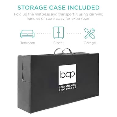 Best Choice Products 4in Portable Full-Size Mattress, Tri-Fold Mattress for Camping, Guest, Toddler, Foam Plush w/ Carry Case - Seafoam - Image 3