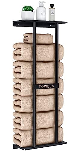 STWWO Bathroom Towel Storage Rack, Towel Racks for Bathroom Wall Mounted 30 inch with Shelf Can Holds 6 Large Towels, Wall Towel Rack for Rolled Towels, Black - Image 1