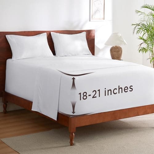 Bedsure Deep Pocket Queen Sheets Set - Fits Mattresses Up to 21 Inches Thick - 4 Piece GentleSoft Bed Sheets, Moisture Wicking, Soft & Cooling Bedsheet & Pillowcases, Easy & Secure Fit, White - Image 1