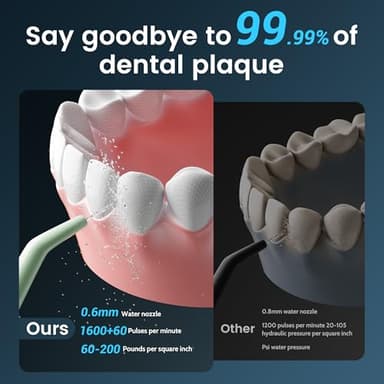 Water Flossers for Teeth, Electric Floss for Adults & Kids, Water Dental Picks, Cleaning and Flossing, Portable Flossers for Travel Size, Gums, Dental Care with Travel Bag, Waterproof - Green/Pink - Image 2