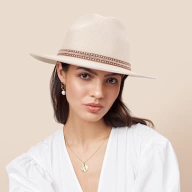 Pineapple&Star Sun Straw Fedora Beach Hat Fine Braid UPF50+ for Unisex (Small, Off-White Nirva) - Image 4