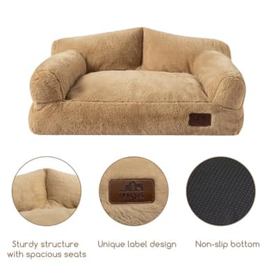 Hollypet Fluffy Plush Pet Dog Cat Couch Soft Calming Pet Sofa Bed for Medium Small Cats and Dogs, Light Brown - Image 6