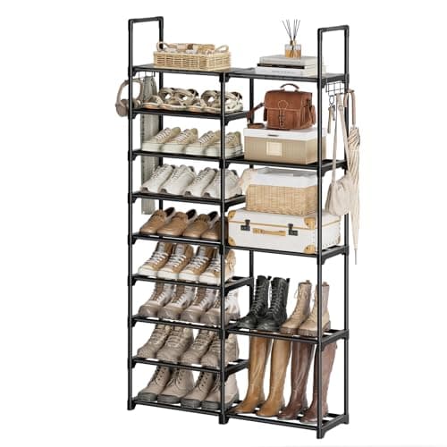WOWLIVE 9 Tiers Shoe Rack Shoe Storage Shoe Organizer 30-35 Pairs Shoe Tower Unit Shelf Durable Metal Pipes with Plastic Connectors Stackable Cabinet Black(SSS2B9) - Image 1