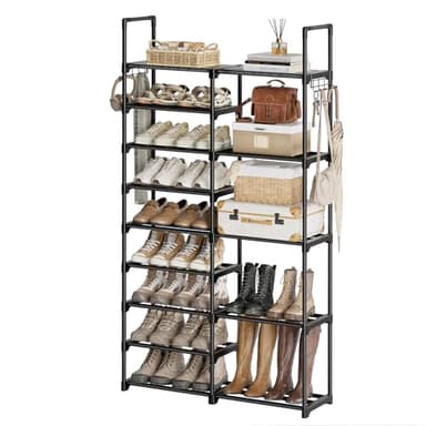 WOWLIVE 9 Tiers Shoe Rack Shoe Storage Shoe Organizer 30-35 Pairs Shoe Tower Unit Shelf Durable Metal Pipes with Plastic Connectors Stackable Cabinet Black(SSS2B9) - Image 1