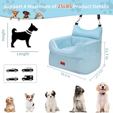 Dog Car Seat - Memory Foam Dog Booster Seat for Small Dogs Up to 25lbs-Elevated Pet Car Seat with Storage Pockets and Dog Seat Belt-Soft Pet Travel Bed for Front & Back Seats-Removable Washable-Blue - Image 3