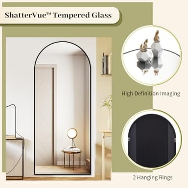 BEAUTYPEAK 65"x24" Full Length Mirror, Arch Full Body Floor Mirror, Wall Mirrors Hanging or Leaning Arched-Top with Stand for Bedroom, Dressing Room, Black - Image 4