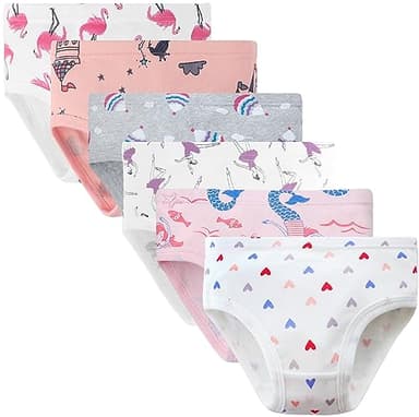 Slenily Girls Underwear Size 6 Cotton Breathable Panties Little Kids Mermaid Briefs Childrens Flamingo Comfort 6 Pack Undies - Image 1