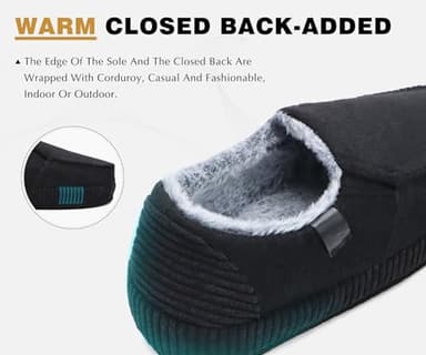 ONCAI Men's Slippers 2025 Cotton-Blend Moccasins Warm Closed Back Corduroy House Slippers with High-Density Felt Fuzzy Indoor Outdoor Comfortale Yoga Mat Rubber Soles Felt Black Size 7 - Image 3
