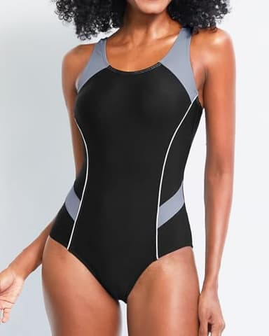 Tempt Me Women One Piece Swimsuits Athletic Racerback Swimwear Training Exercise Slimming Bathing Suit Black Gray M - Image 2