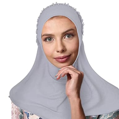 Woeoe Pearl Muslim Hijab Cap Plain Color Pre-Tied Flower Hijab Lightweight Muslim Head Wrap for Women and Girls - Image 4