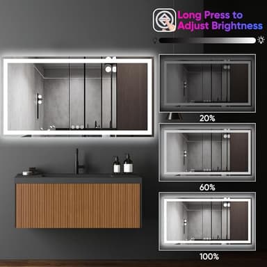 Antok 28"x 60" LED Bathroom Mirror with Lights, Anti-Fog, Dimmable, Lighted Vanity Mirror with Tempered Glass, Memory Function, 11 Light Modes, Safe Use, Horizontal, Vertical - Image 7