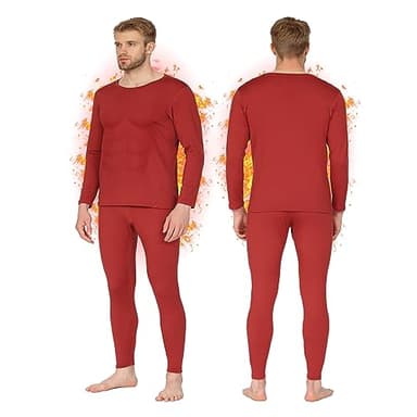 HEROBIKER Men Thermal Underwear Set Winter Skiing Warm Top & Bottom Thermal Long Johns Black (Red, Medium) - Image 1