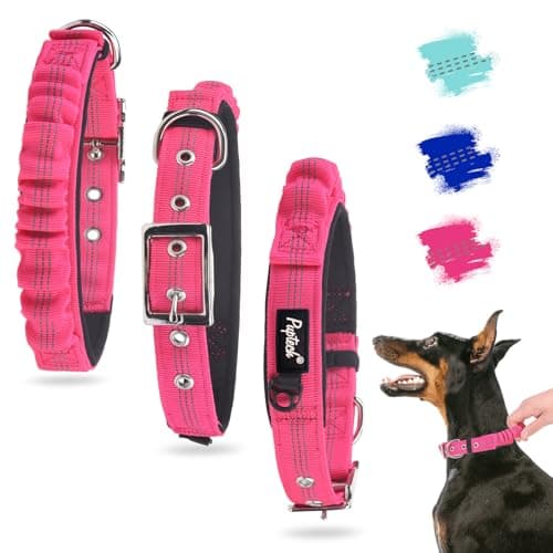 PUPTECK Heavy Duty Dog Collar with Handle Bungee for Small Medium Large Dogs, Tactical Dog Training Collar for Easy Control, Reflective Padded Dog Collars for Walking Running, Deep Pink, S - Image 1