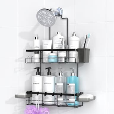 AKTECKE Shower Caddy Hanging Bathroom Organizer: Rustproof Shelf for Inside Shower - No Drilling Racks Over Showerhead - Bath Shelves for Shampoo Soap - Image 1