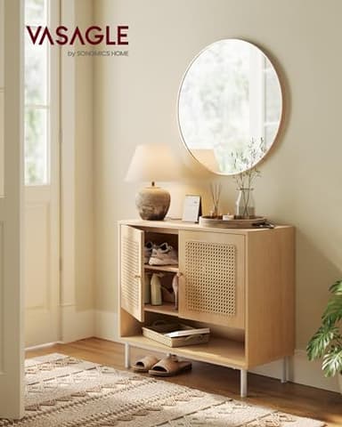 VASAGLE Natural Rattan 3-Tier Shoe Cabinet, 16 Pair Shoe Storage Cabinet, Boho Style Shoe Organizer with Height-Adjustable Shelves and Steel Legs, for Entryway, Closet, Hallway, Oak Beige ULBC049N01 - Image 2