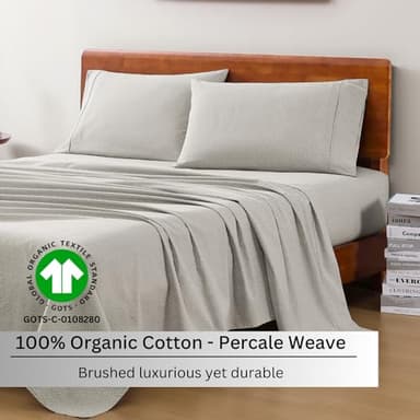 LANE LINEN 100% Organic Cotton Sheets California King Size, Low Pilling Fade Resistant Naturally Cooling Cal King Bedding Set, Soft & Comfy Sustainably Produced Printed Cotton Sheets - Snowdrop - Image 3