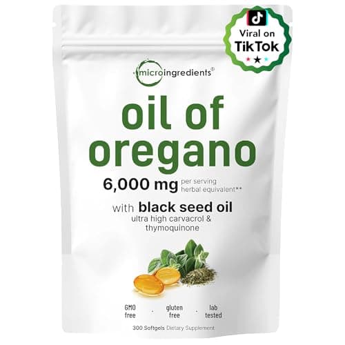 Micro Ingredients Oil of Oregano, 300 Softgel | Oregano Oil with Black Seed Oil, 4X Strength Carvacrol & Thymoquinone | Plant Based, Non-GMO | Antioxidant & Immune Support - Image 1