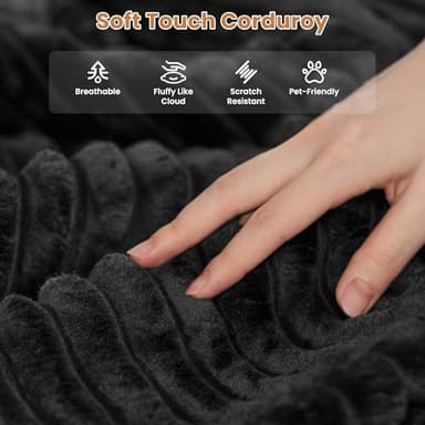 ovios Modular Sectional Sofa Couch with Sofa Bed L-Shape Chaise, Comfy Plush Corduroy Cloud Couches, Modern Deep Seat Sofas Set for Living Room, 6-Seater, Black - Image 4