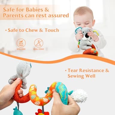 XIXILAND Car Seat Toys Baby Toys 0-3 Months Developmental, Stroller Toys Infant Toys 0-6 Months Newborn Toys, Carseat Toys for Infants 0-12 Months with Dinosaur, Lion Mirror, Teether - Image 6