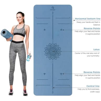 Yoga Mat Non Slip TPE Thick Yoga Mat with Alignment Mark, Large Size 72"L x 32"W x 0.32"Th or 0.24"Th, Anti-Tear Exercise & Fitness Mat for Yoga, Pilates & Floor Workouts (Blue Black, Thickness-8mm) - Image 2