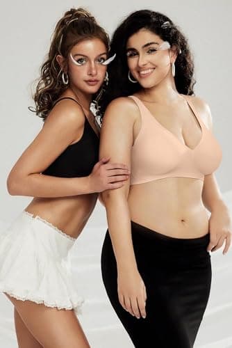 OEAK Womens Deep V Bras Wireless Comfortable Bra Supportive No Underwire Bras Tshirt Push Up Bralettes Plunge Seamless Bra Semolina S - Image 7